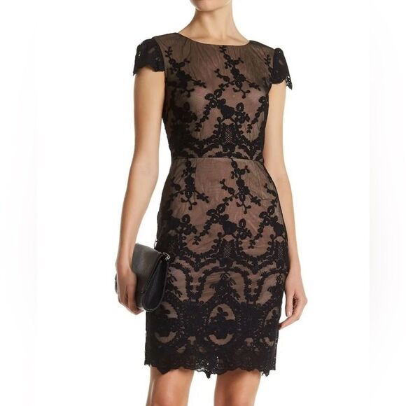 Cynthia Steffee Short Sleeve Embroidery Overlay Dress Size 8 - Picture 1 of 5